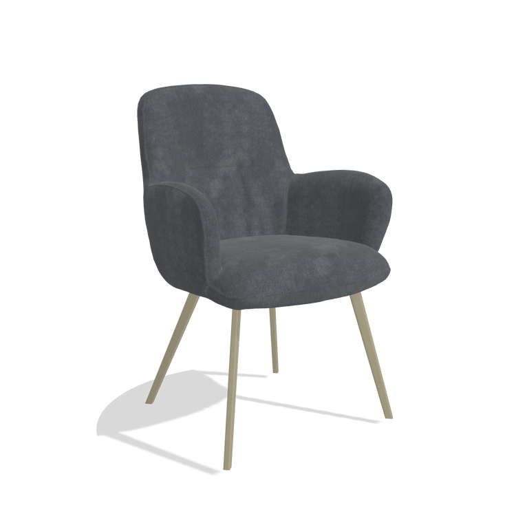 Silla de comedor Mancini 6538 en tela Adore 56 (antracita), patas en champán, vista en ángulo