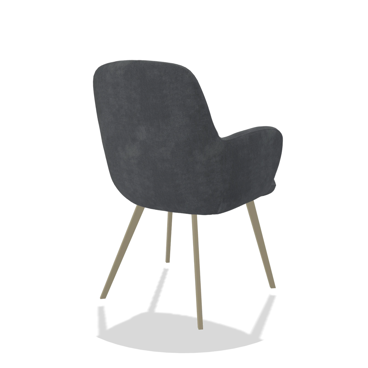 Silla de comedor Mancini 6538 en tela Adore 56 (antracita), patas en champán, vista trasera en ángulo
