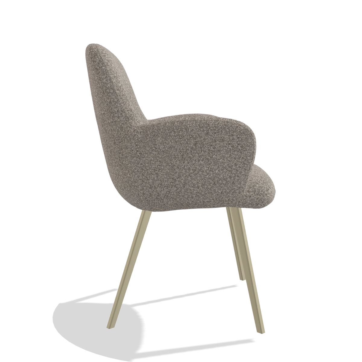 Dining Chair Mancini 6538 in Ascot Toffee fabric (grey), champagne legs, side view