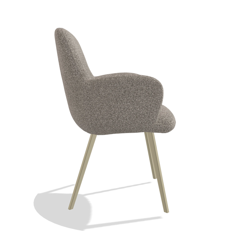 Dining Chair Mancini 6538 in Ascot Toffee fabric (grey), champagne legs, side view