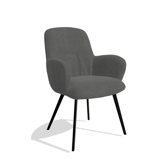 Chaise de salle à manger Mancini 6538 en tissu Bull 67 (gris foncé), pieds en noir, vue de trois-quarts