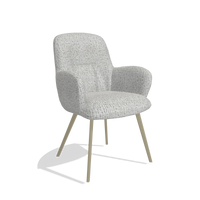 Dining Chair Mancini 6538 in Horta 106 fabric (light grey), champagne legs, angled view