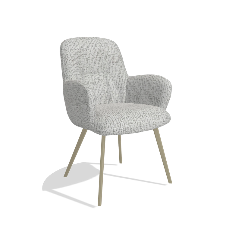 Dining Chair Mancini 6538 in Horta 106 fabric (light grey), champagne legs, angled view