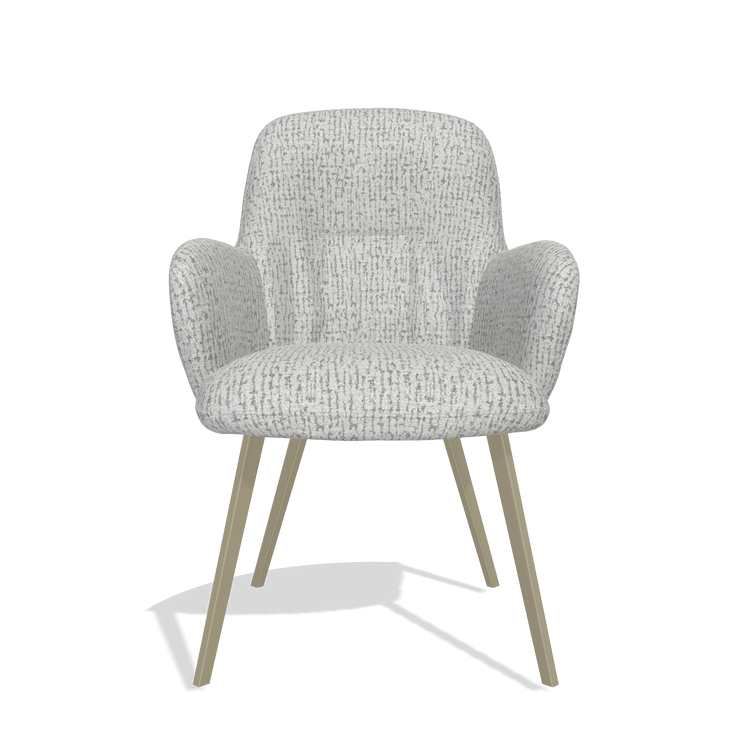 Dining Chair Mancini 6538 in Horta 106 fabric (light grey), champagne legs, front view