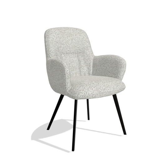 Chaise de salle à manger Mancini 6538 en tissu Horta 186 (gris clair), pieds en noir, vue de trois-quarts