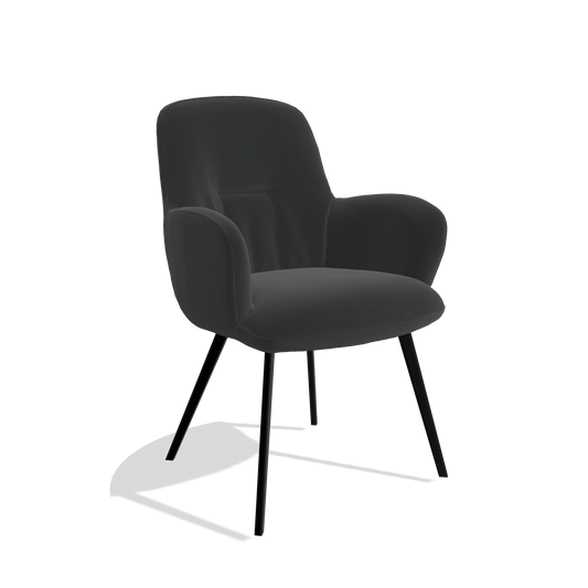 Chaise de salle à manger Mancini 6538 en Cuir A804 (noir), pieds en noir, vue de trois-quarts