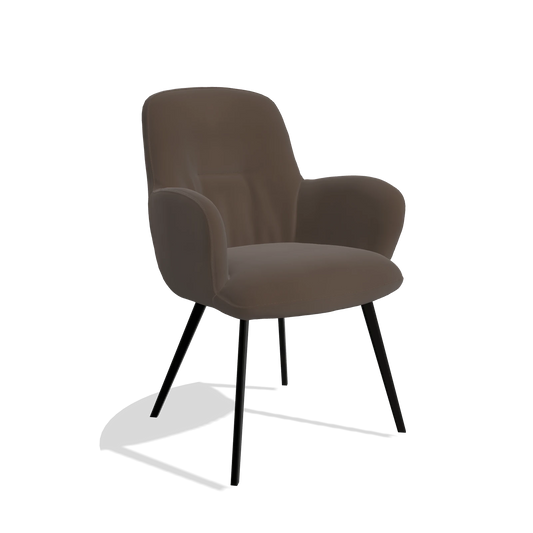 Chaise de salle à manger Mancini 6538 en Cuir A825 (marron), pieds en noir, vue de trois-quarts