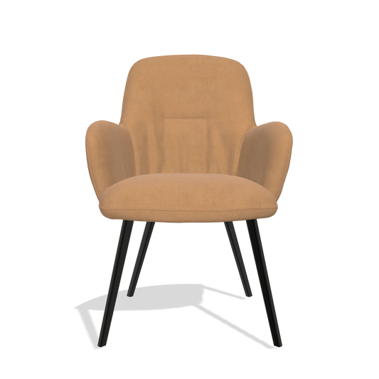 Chaise de salle à manger Mancini 6538 en Cuir B401 (moutarde), pieds en noir, vue de face