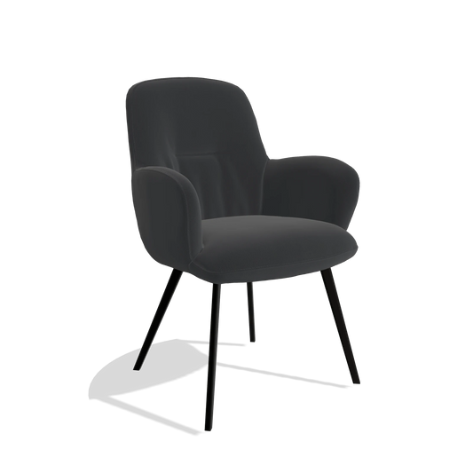 Chaise de salle à manger Mancini 6538 en Cuir B500 (noir), pieds en noir, vue de trois-quarts