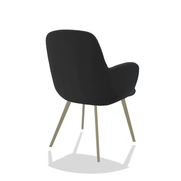 Esszimmerstuhl Mancini 6538 in Leder B500 (Schwarz), Beine in Champagner, Schrägansicht von hinten