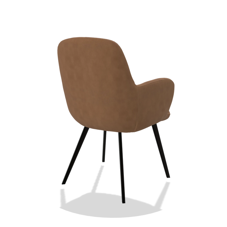 Dining Chair Mancini 6538 in Leather B501 (caramel), black legs, back angled view