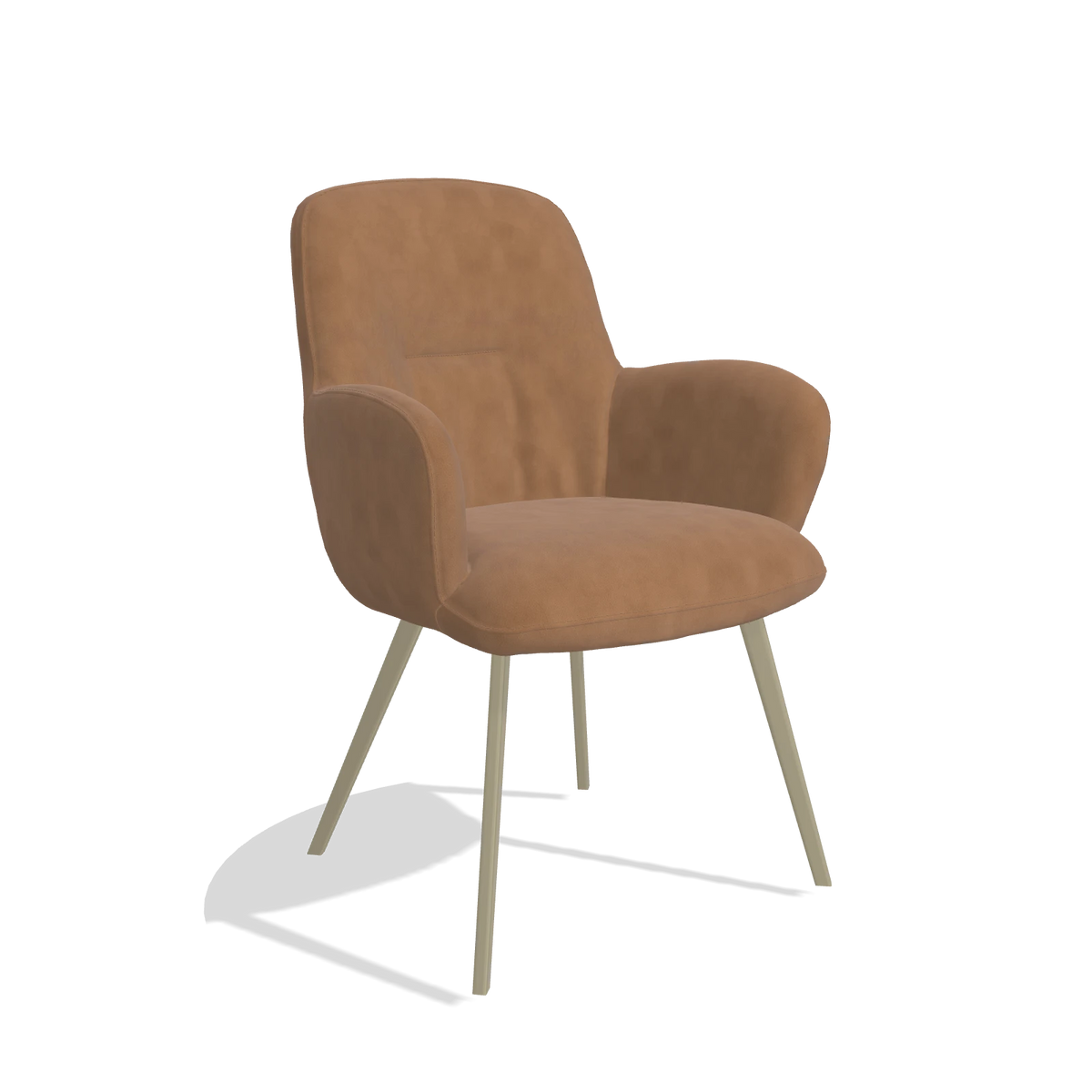 Dining Chair Mancini 6538 in Leather B501 (caramel), champagne legs, angled view