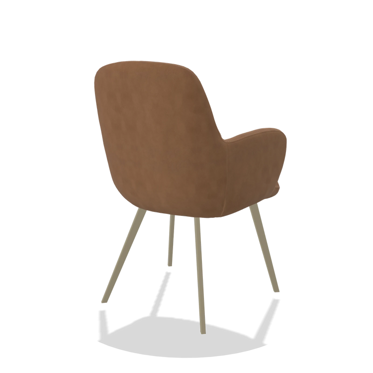 Dining Chair Mancini 6538 in Leather B501 (caramel), champagne legs, back angled view