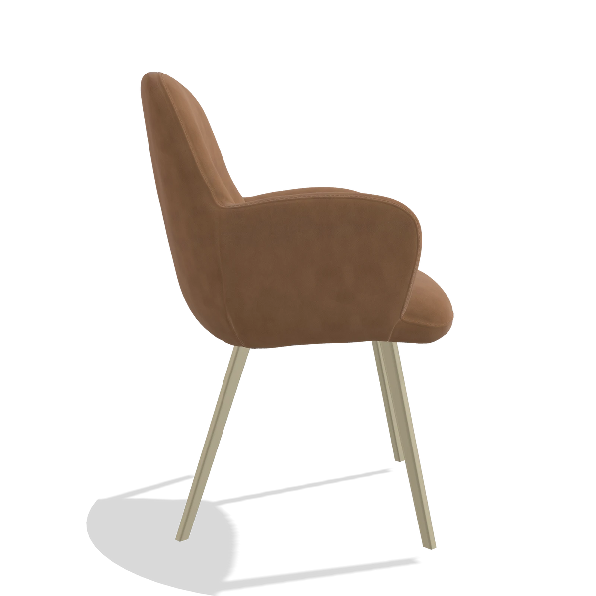 Dining Chair Mancini 6538 in Leather B501 (caramel), champagne legs, side view
