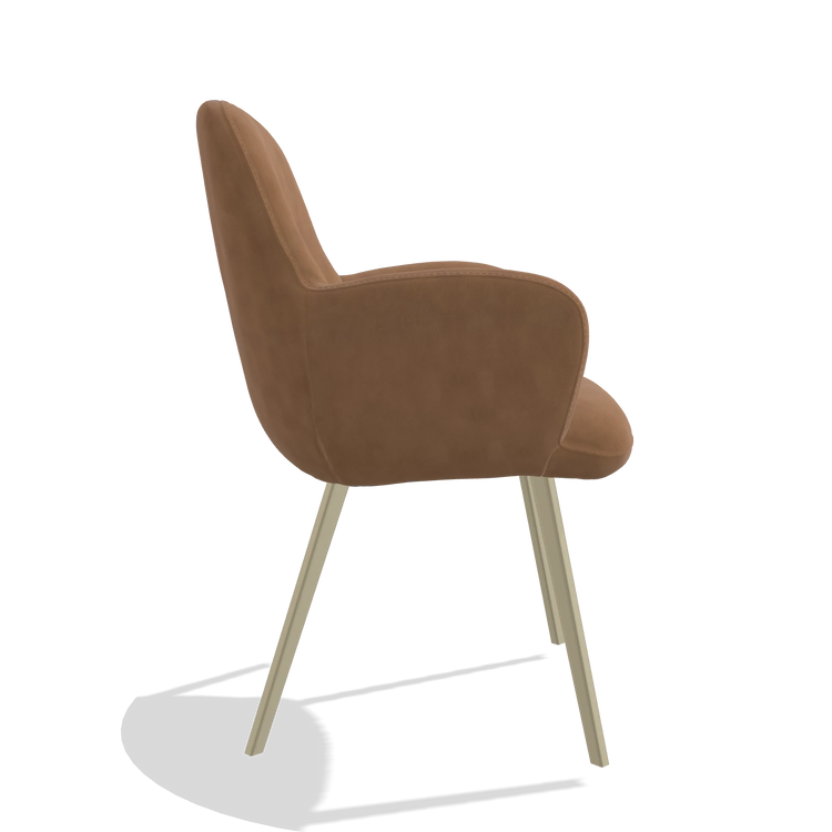 Dining Chair Mancini 6538 in Leather B501 (caramel), champagne legs, side view