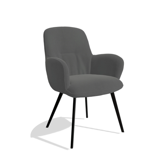 Chaise de salle à manger Mancini 6538 en Cuir B502 (gris foncé), pieds en noir, vue de trois-quarts