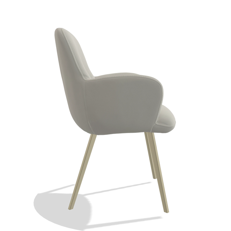 Sedia da pranzo Mancini 6538 in Pelle B506 (grigio chiaro), gambe in champagne, vista laterale