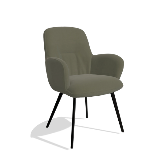 Chaise de salle à manger Mancini 6538 en Cuir B572 (olive), pieds en noir, vue de trois-quarts