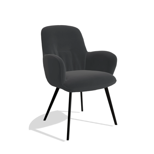 Chaise de salle à manger Mancini 6538 en Cuir B900 (noir), pieds en noir, vue de trois-quarts