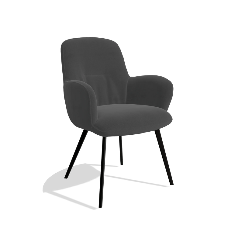 Dining Chair Mancini 6538 in Leather B905 (anthracite), black legs, angled view