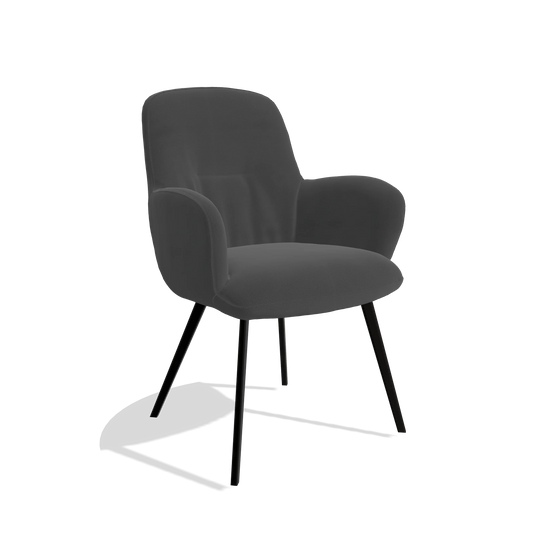 Chaise de salle à manger Mancini 6538 en Cuir B905 (anthracite), pieds en noir, vue de trois-quarts