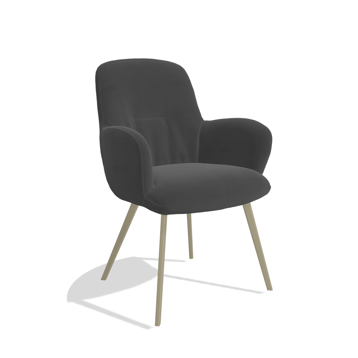 Dining Chair Mancini 6538 in Leather B905 (anthracite), champagne legs, angled view