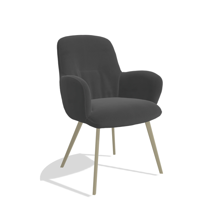 Dining Chair Mancini 6538 in Leather B905 (anthracite), champagne legs, angled view