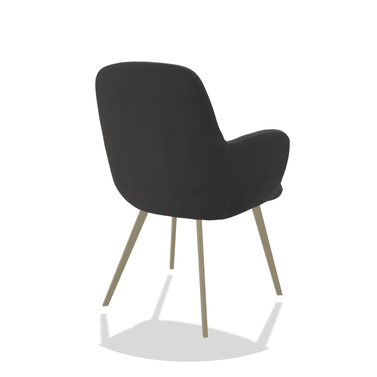 Dining Chair Mancini 6538 in Leather B905 (anthracite), champagne legs, back angled view