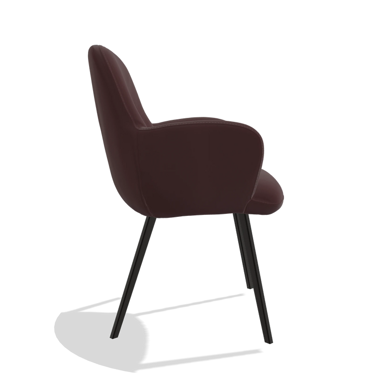 Sedia da pranzo Mancini 6538 in Pelle B938 (cioccolato), gambe in nero, vista laterale