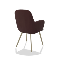 Sedia da pranzo Mancini 6538 in Pelle B938 (cioccolato), gambe in champagne, vista posteriore angolata