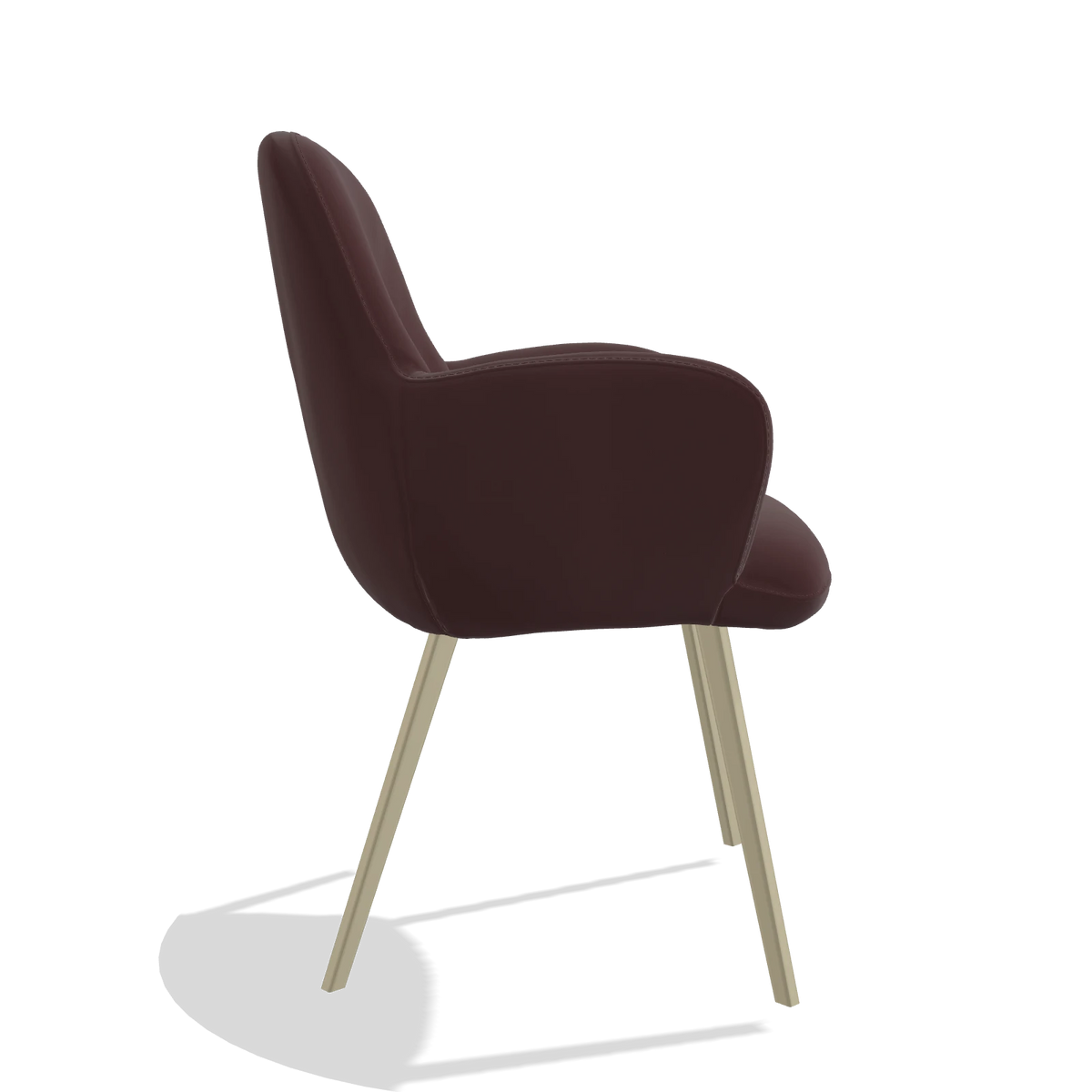 Sedia da pranzo Mancini 6538 in Pelle B938 (cioccolato), gambe in champagne, vista laterale