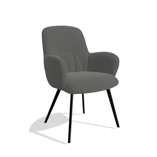 Chaise de salle à manger Mancini 6538 en Cuir B945 (gris foncé), pieds en noir, vue de trois-quarts
