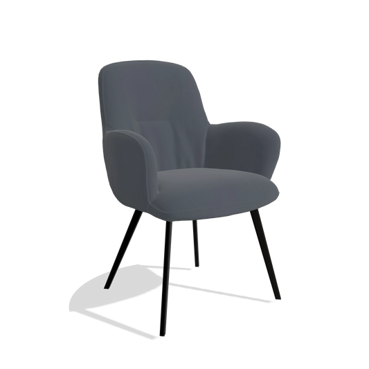 Chaise de salle à manger Mancini 6538 en Cuir B961 (gris foncé), pieds en noir, vue de trois-quarts