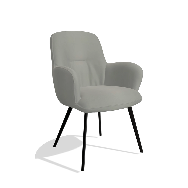 Sedia da pranzo Mancini 6538 in Pelle B967 (greige), gambe in nero, vista angolata