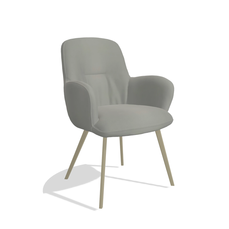 Sedia da pranzo Mancini 6538 in Pelle B967 (greige), gambe in champagne, vista angolata
