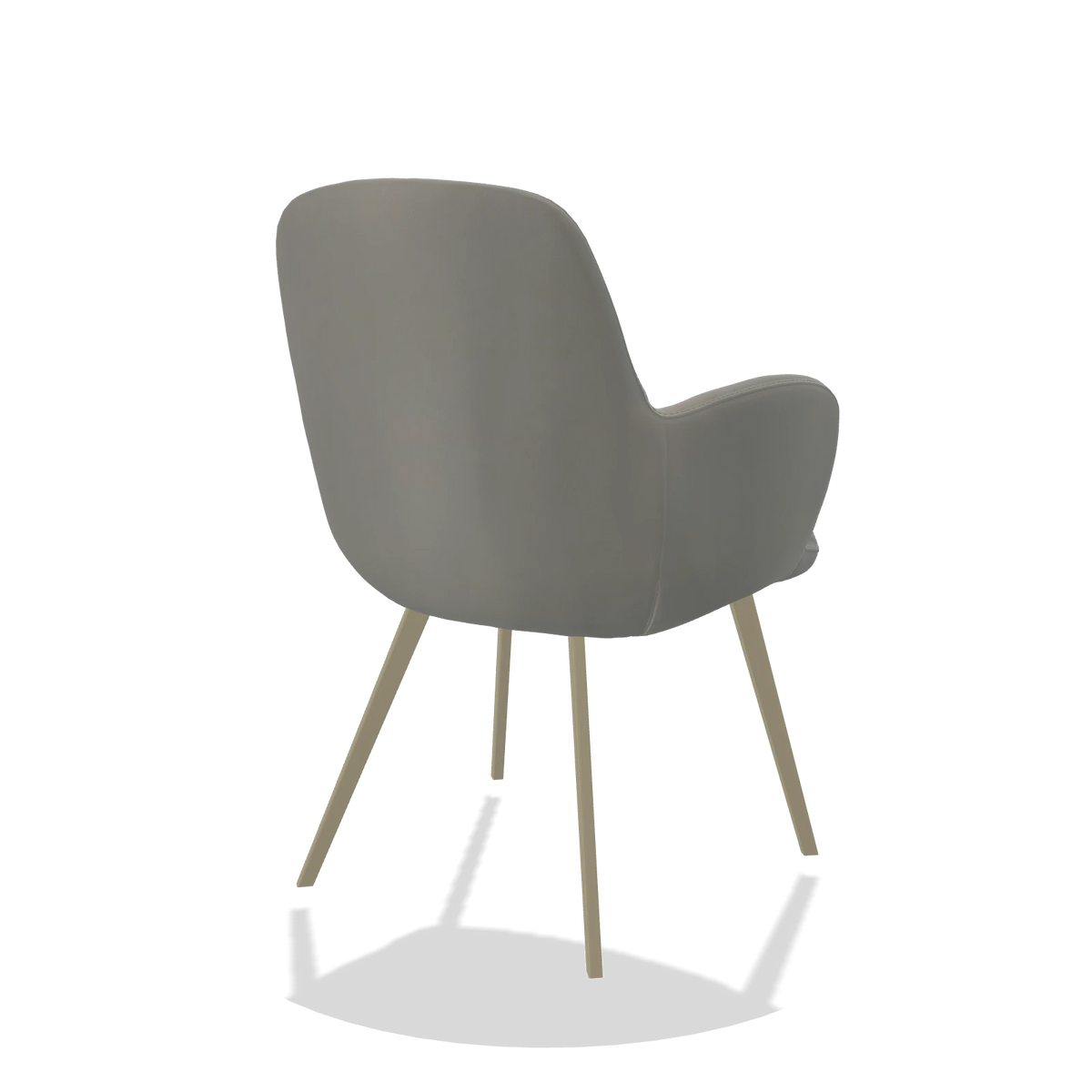 Sedia da pranzo Mancini 6538 in Pelle B967 (greige), gambe in champagne, vista posteriore angolata