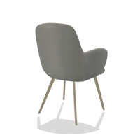 Sedia da pranzo Mancini 6538 in Pelle B967 (greige), gambe in champagne, vista posteriore angolata