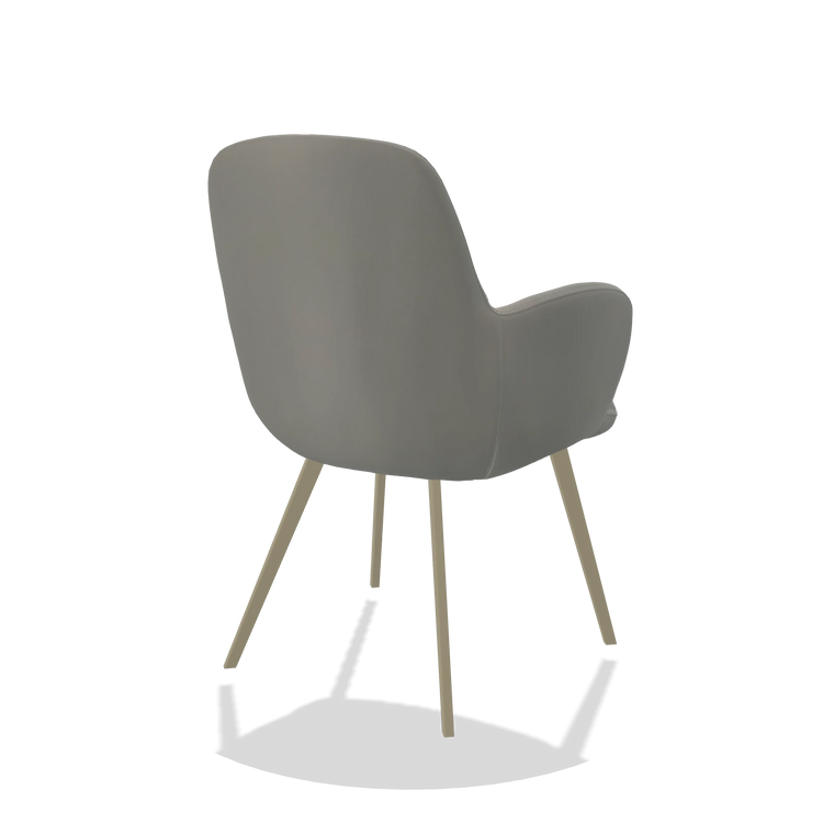 Sedia da pranzo Mancini 6538 in Pelle B967 (greige), gambe in champagne, vista posteriore angolata