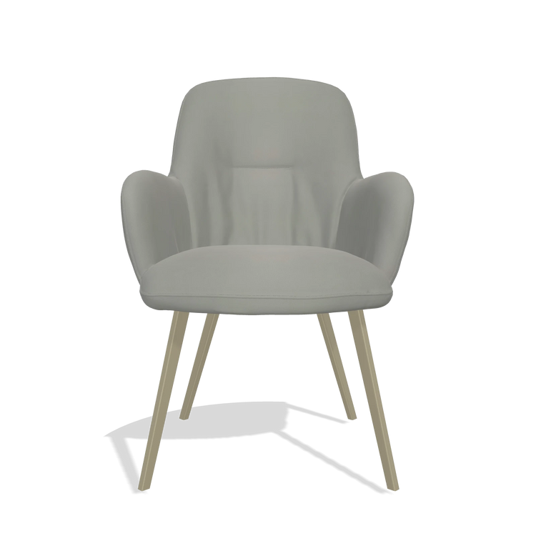 Sedia da pranzo Mancini 6538 in Pelle B967 (greige), gambe in champagne, vista frontale