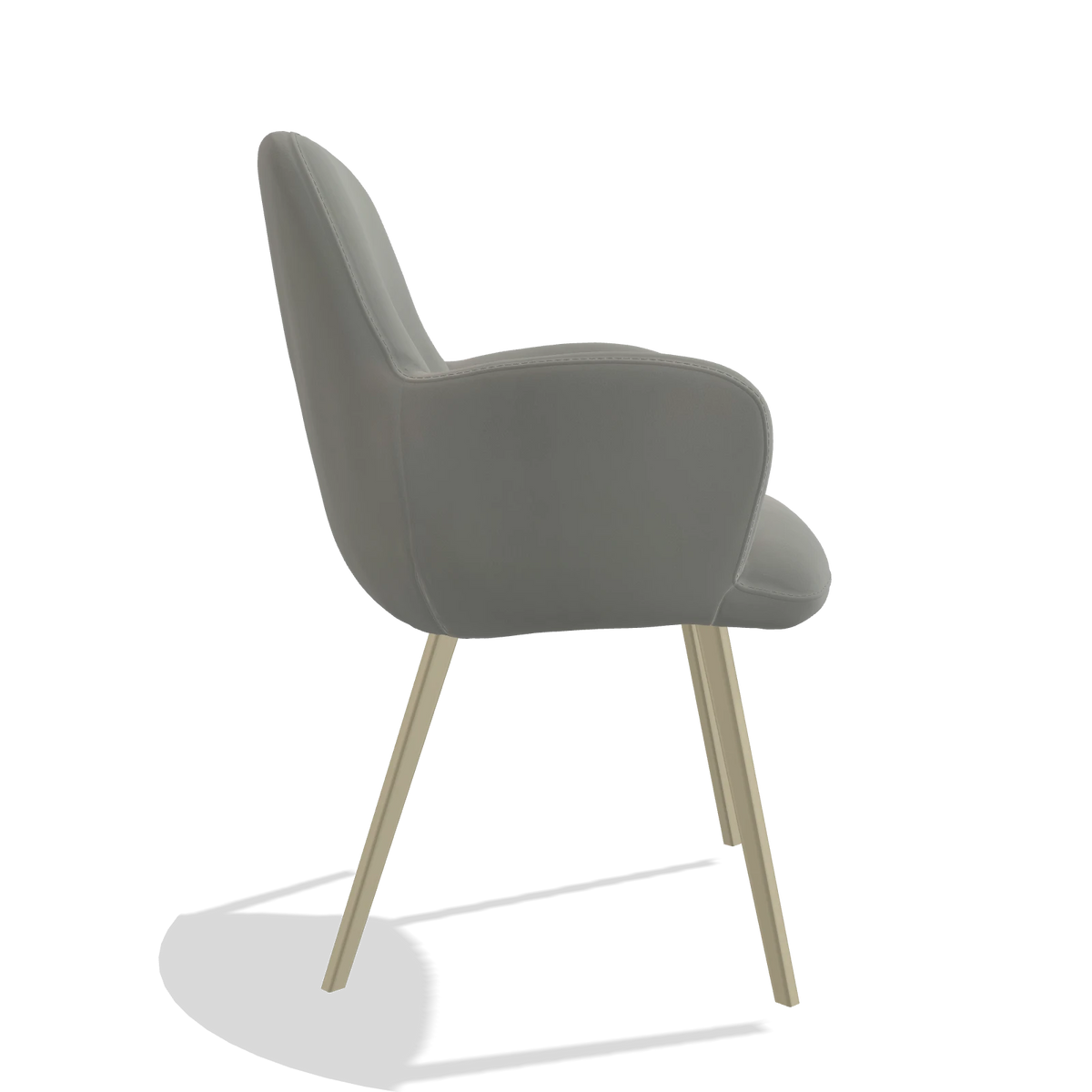 Sedia da pranzo Mancini 6538 in Pelle B967 (greige), gambe in champagne, vista laterale