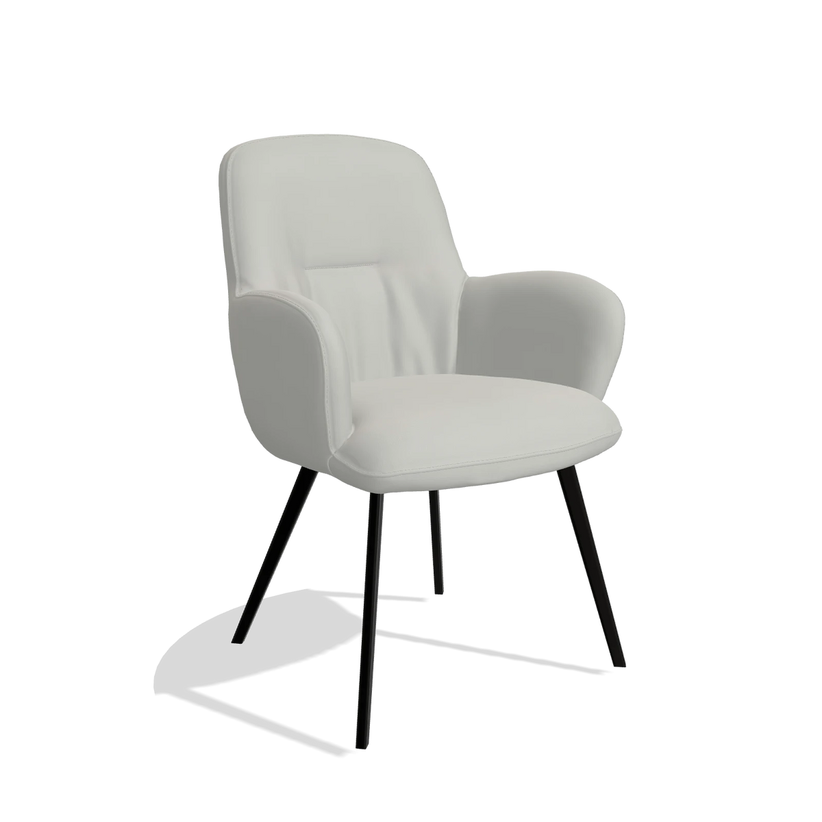 Chaise de salle à manger Mancini 6538 en Cuir B970 (gris clair), pieds en noir, vue de trois-quarts
