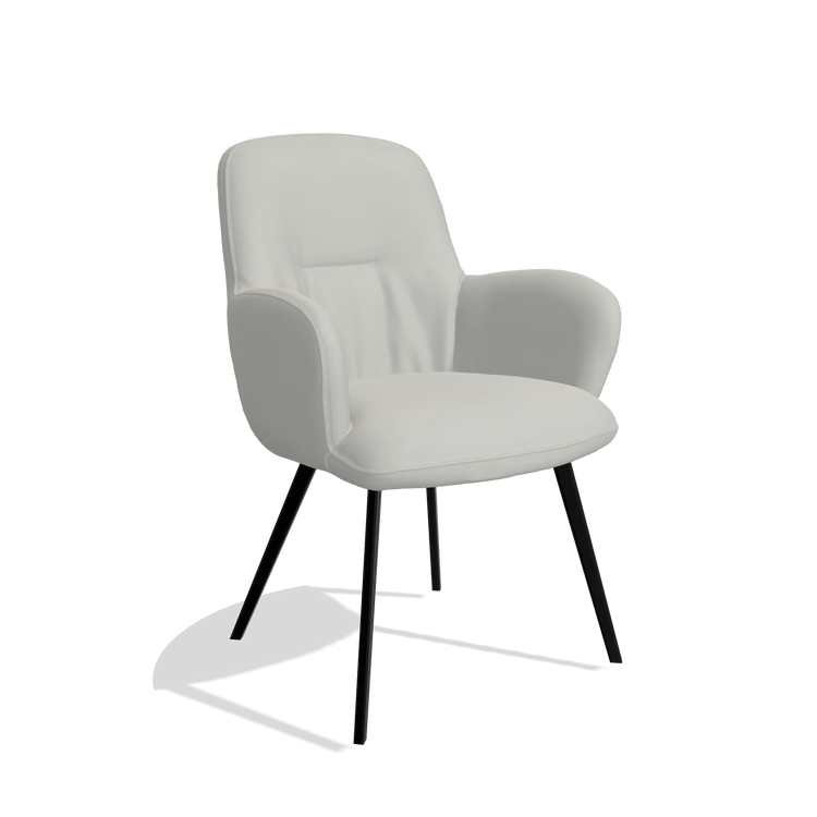 Chaise de salle à manger Mancini 6538 en Cuir B970 (gris clair), pieds en noir, vue de trois-quarts