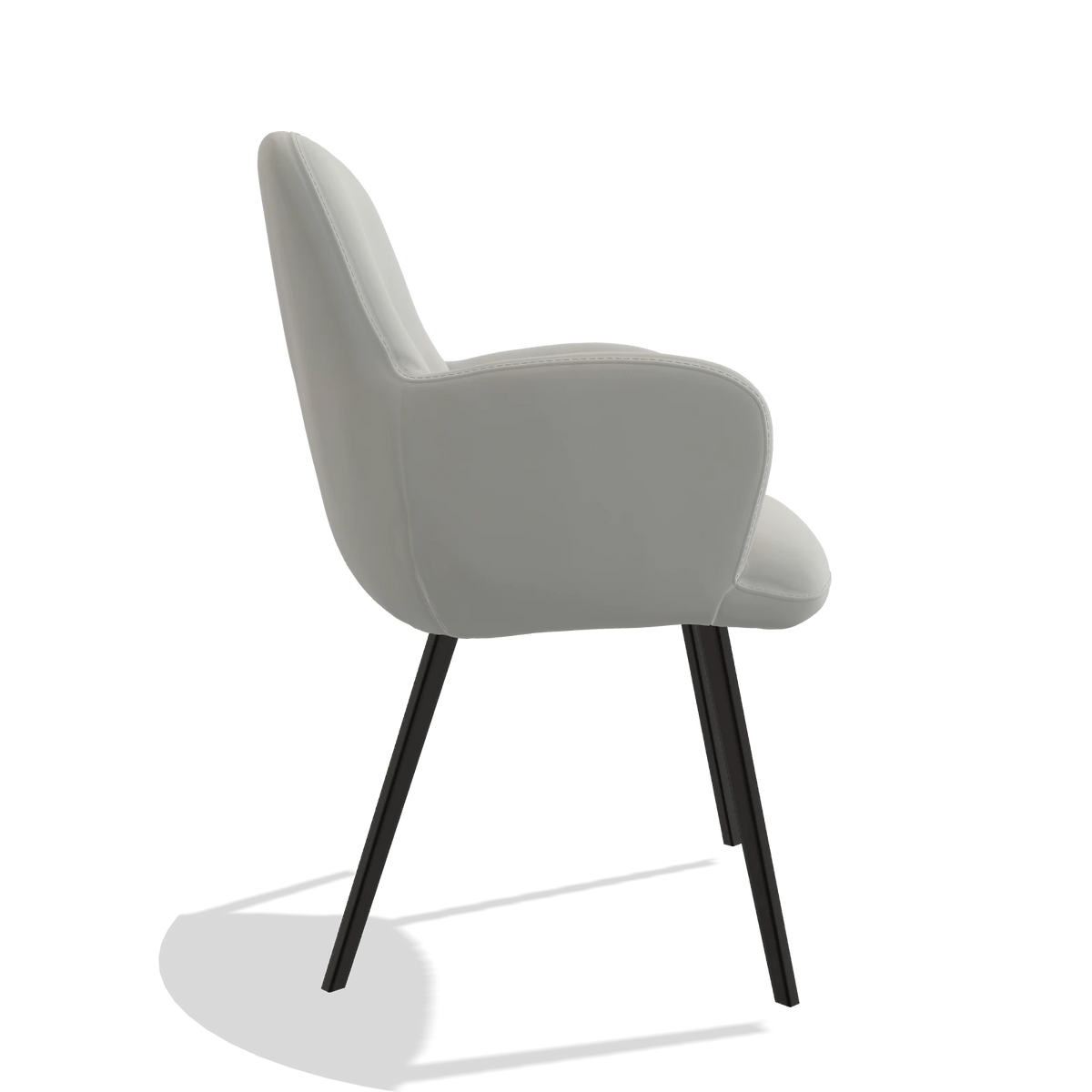 Chaise de salle à manger Mancini 6538 en Cuir B970 (gris clair), pieds en noir, vue de profil