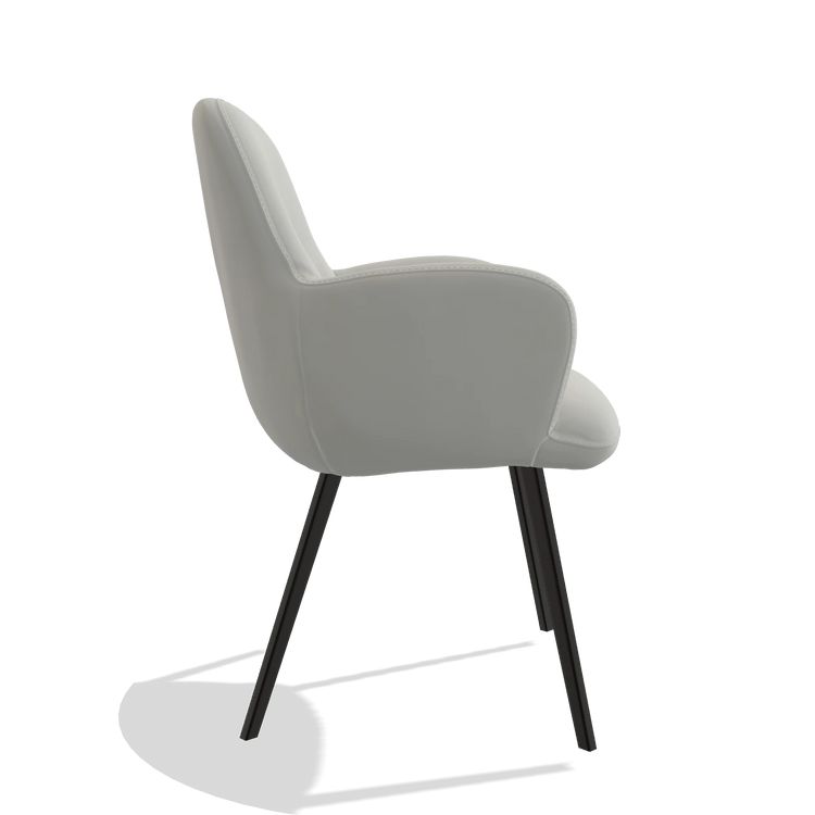 Chaise de salle à manger Mancini 6538 en Cuir B970 (gris clair), pieds en noir, vue de profil