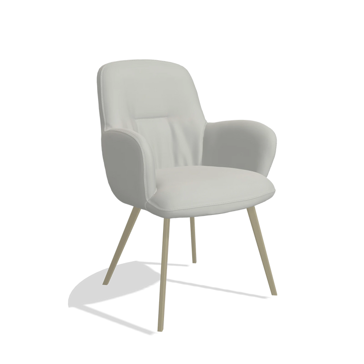 Chaise de salle à manger Mancini 6538 en Cuir B970 (gris clair), pieds en champagne, vue de trois-quarts