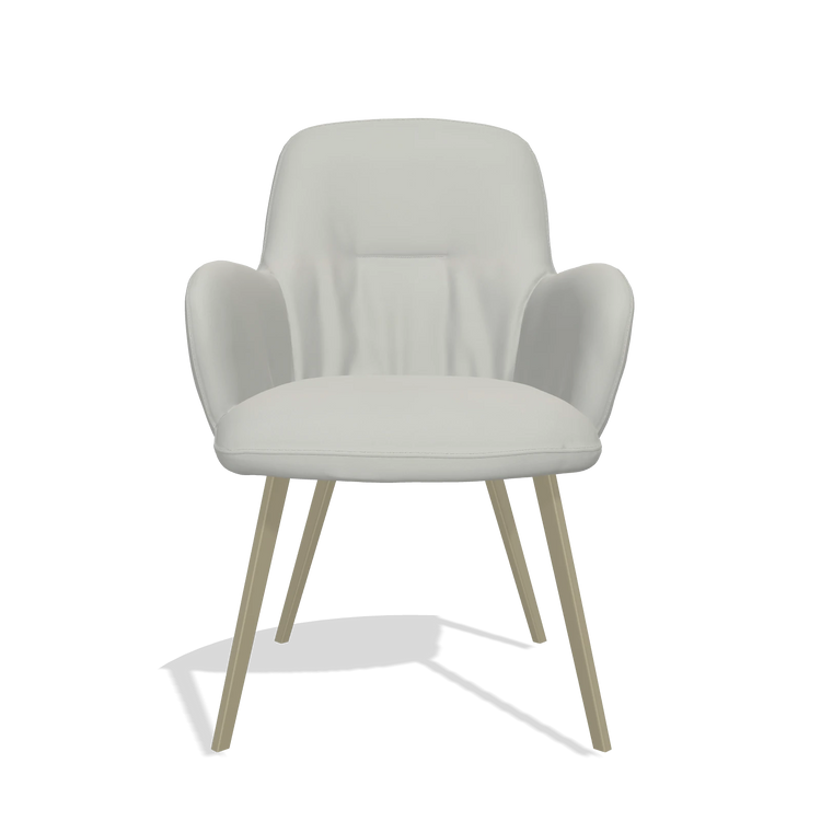 Chaise de salle à manger Mancini 6538 en Cuir B970 (gris clair), pieds en champagne, vue de face