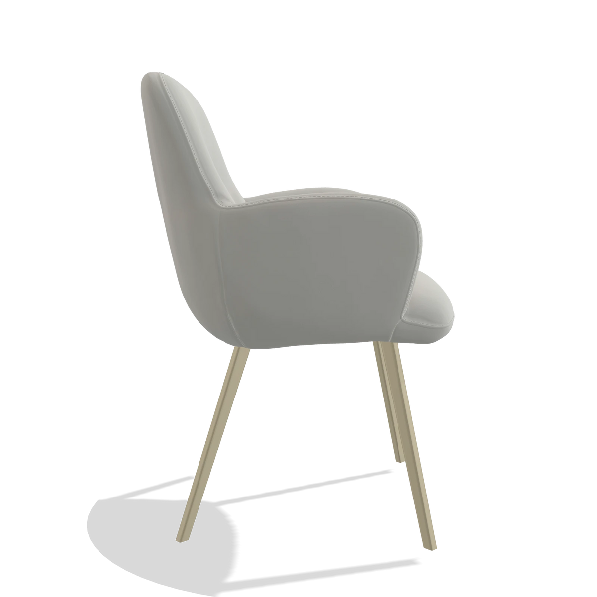 Chaise de salle à manger Mancini 6538 en Cuir B970 (gris clair), pieds en champagne, vue de profil