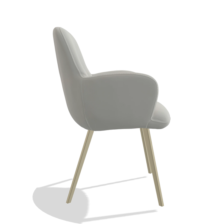 Chaise de salle à manger Mancini 6538 en Cuir B970 (gris clair), pieds en champagne, vue de profil