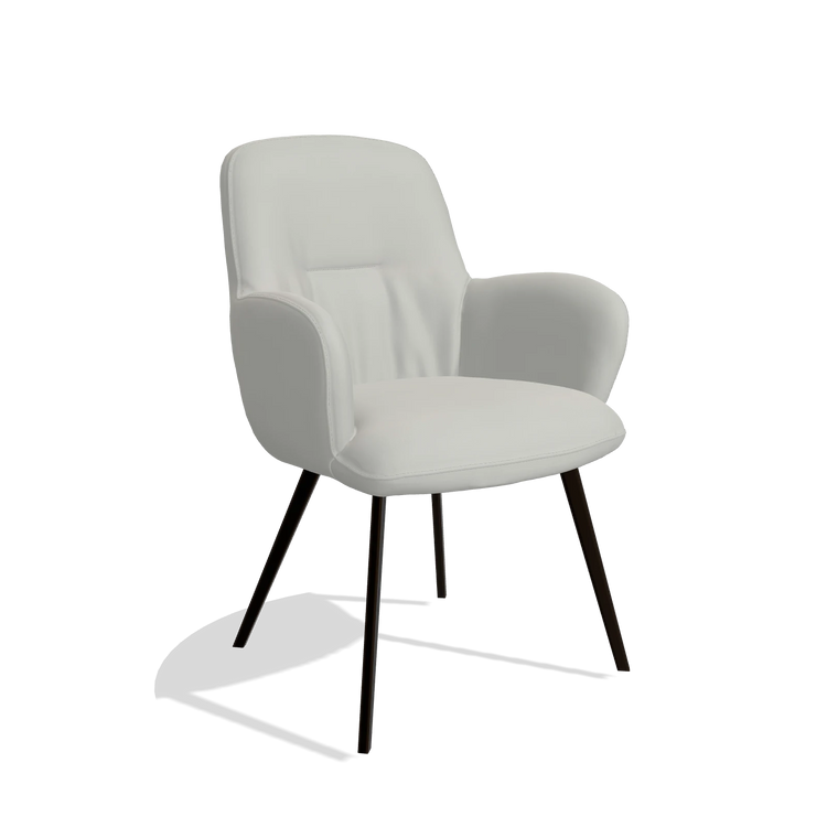 Chaise de salle à manger Mancini 6538 en Cuir B970 (gris clair), pieds en espresso, vue de trois-quarts