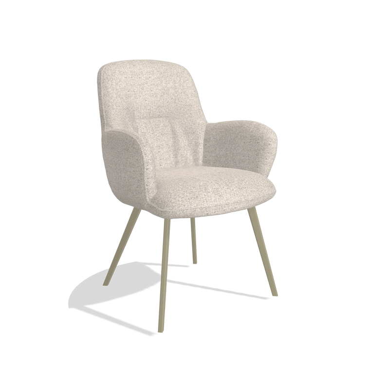 Silla de comedor Mancini 6538 en tela Oasis 196 (gris claro), patas en champán, vista en ángulo